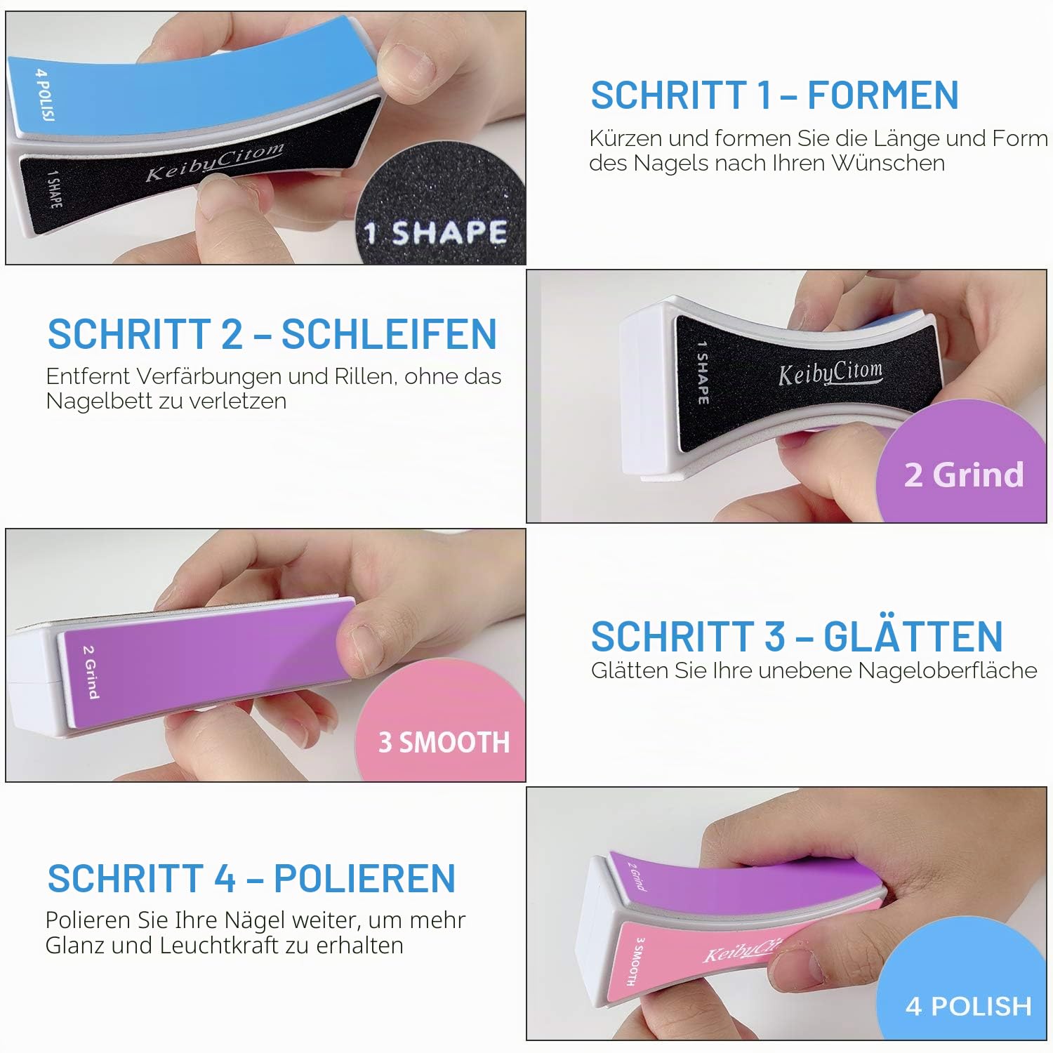 Nagelfeile Set Nagel Buffer zum Formen von Polieren, Neuer natürlicher Nagel-Shiner Buffer Block mit 4 Seiten für Nail Art Gel Anzug für Home Salon Gebrauch (2 Stück)