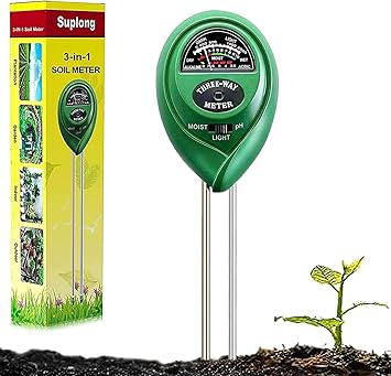 Suplong 3-in-1 Soil Moisture Meter, Upgraded Stainless Steel Probe Soil pH/Light/Moisture Meter for Plants, Soil Tester for Garden, Farm, Lawn, Indoor & Outdoor No Battery Needed