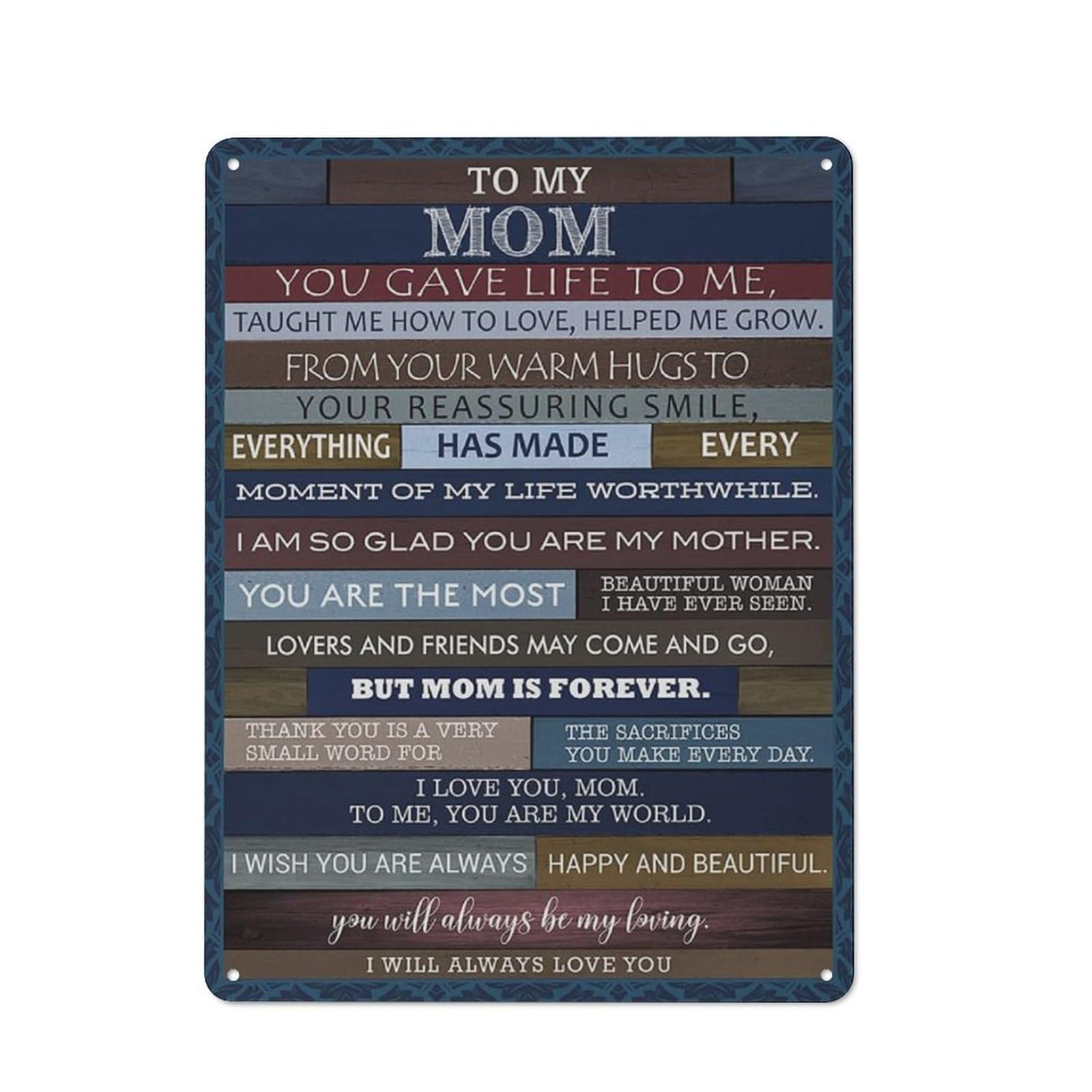 Rustic Metal Tin Sign, Mom Forever Love Vintage Wall Art, Rustic Style Printed Painting, Warm Home Decor for Mom Bedroom Living Room, 12x8 Inch