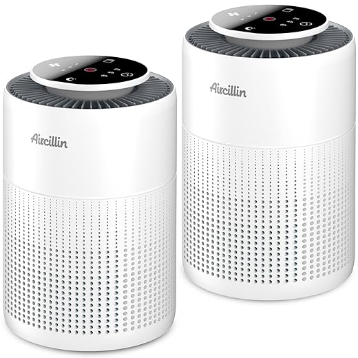 Aircillin 2 Pack Air Purifiers for Home Bedroom H13 True HEPA Air Filter Cleaner, Odor Eliminator, Remove Smoke Dust Pollen Pet Dander, Night Light For Home Living Room Dorm, Quiet 24dB Filt
