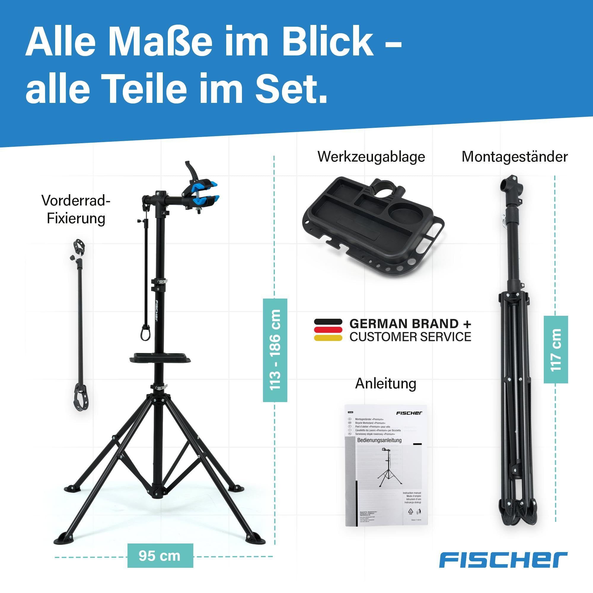 Fischer - Soporte de Montaje para Bicicleta (4 Patas, Altura Regulable, Estable con Soporte Fijo)