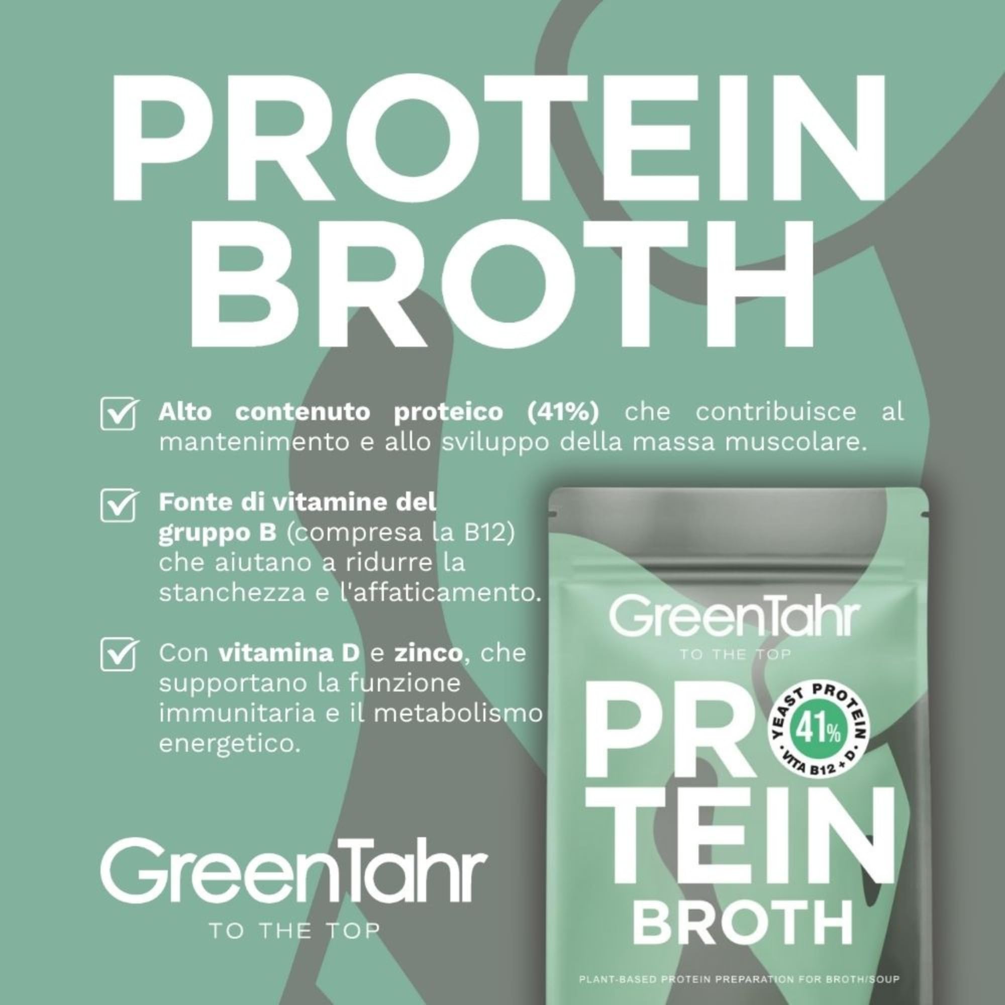 Green Tahr Brodo Vegetale Proteico Naturale in Polvere - Protein Broth 750g. Brodo Granulare Ricco di Proteine 41% e fibre 13%. Vegano, Senza Glutine né Zucchero Aggiunto