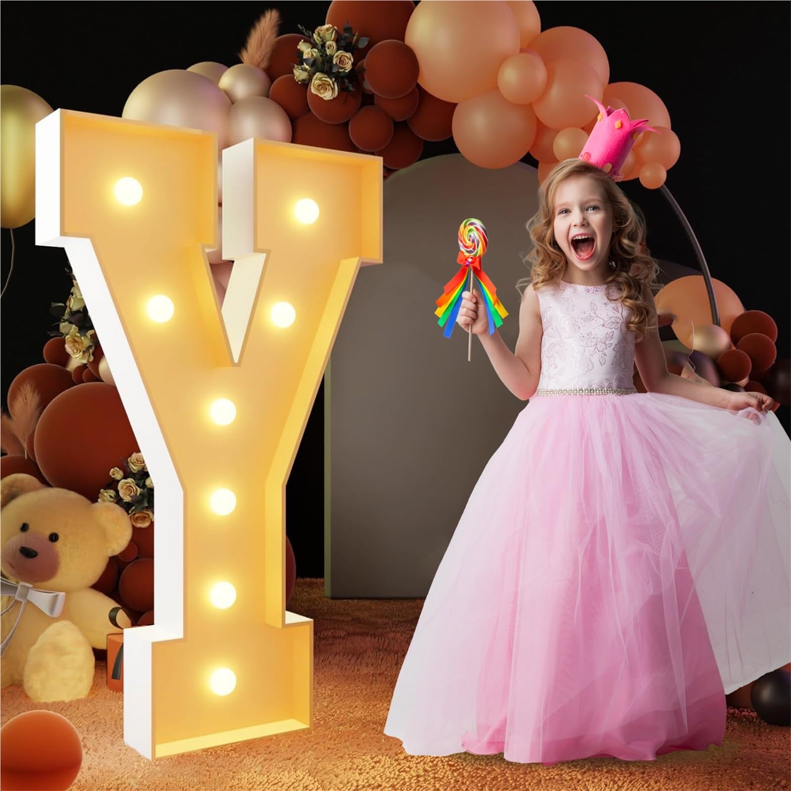 Letras iluminadas marquesina de 2,3 pies for decoración Fiestas Bodas Baby Showers Globos con números Grandes Marco con Soporte y Letras precortadas(Letter Y,100cm/3FT)