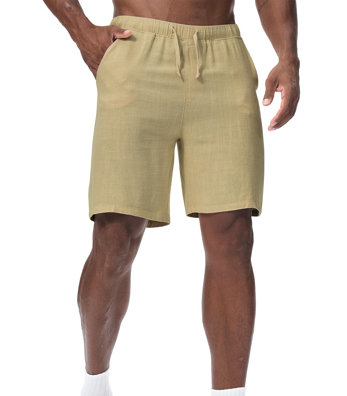 Zetieny Herren Leinen Shorts Sommer Freizeitshorts mit Kordelzug, Atmungsaktive Bequeme Strandshorts für Männer Elastischer Bund mit Taschen