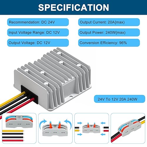 Miniatura 2 de Reductor de voltaje CC 24 V CC a 12 V 20 A 240 W transformador de módulo impermeable para carrito de golf Club Car