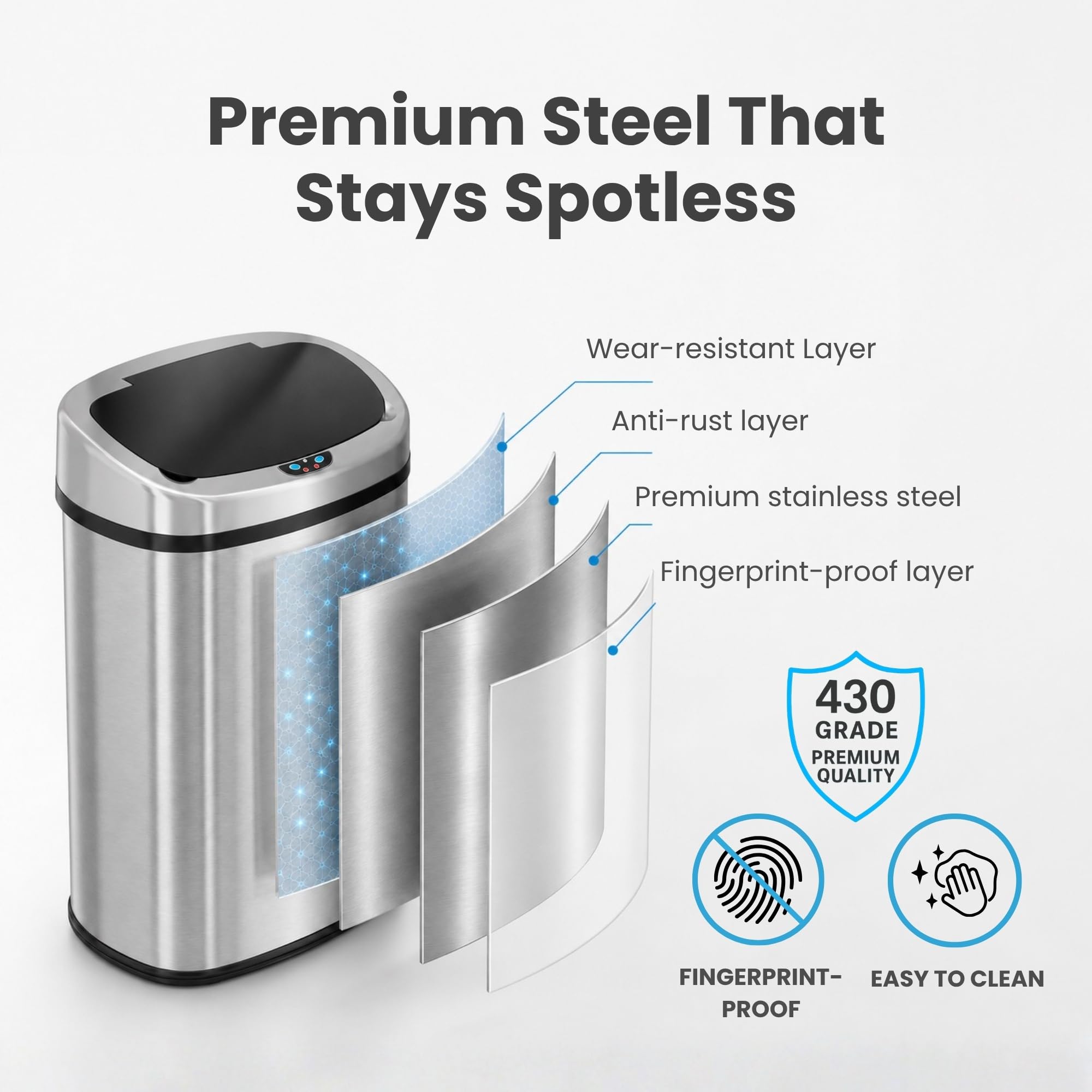 iTouchless Sensor Trash Can - Odor Control & Stainless Steel -8 iTouchless Sensor Trash Can - Odor Control & Stainless Steel -8