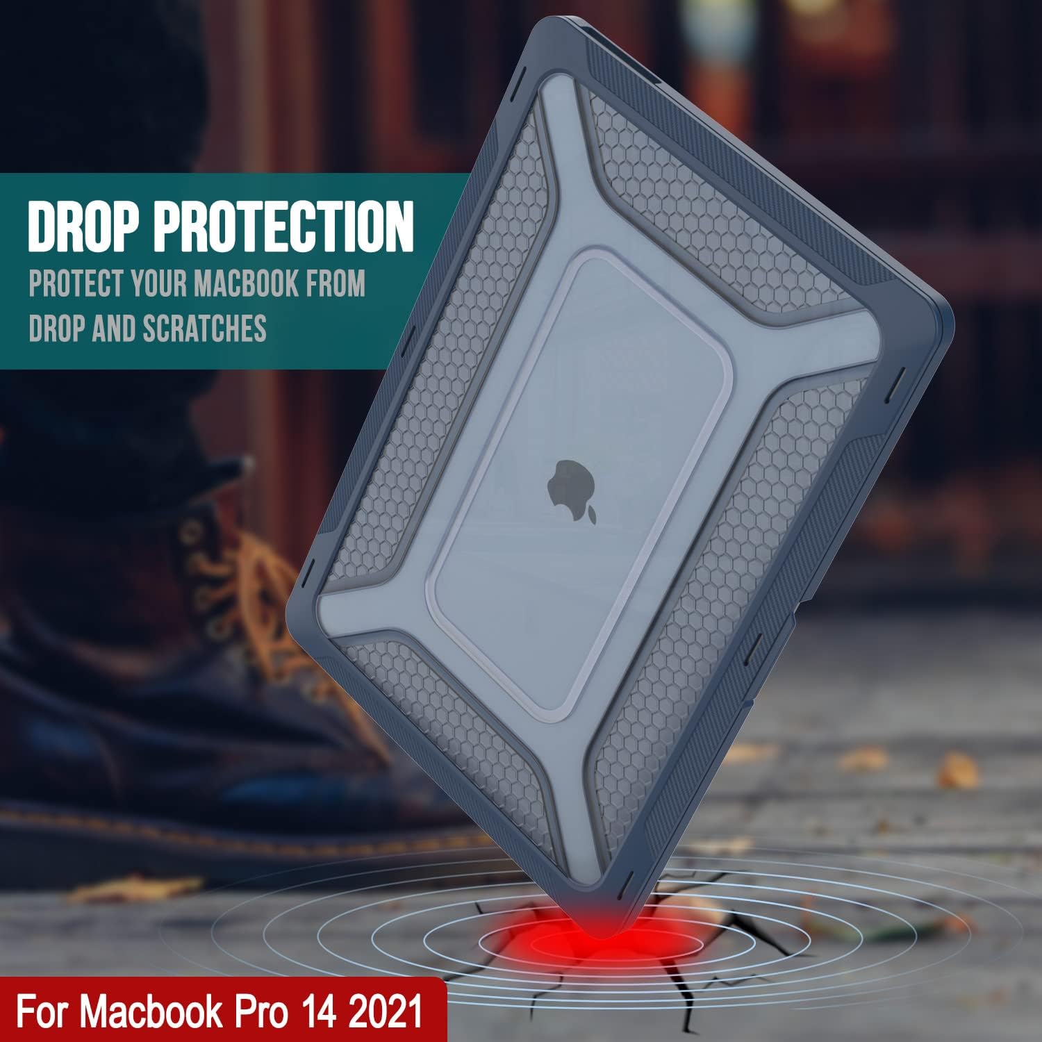 Punkcase for MacBook Pro 14 Case Hard Shell Cover | Clear Military Heavy Duty Rugged Sleeve with Kickstand | Ultimate Protection for MacBook Pro 14 Model A2442 (2021 Release) [Dark Blue]