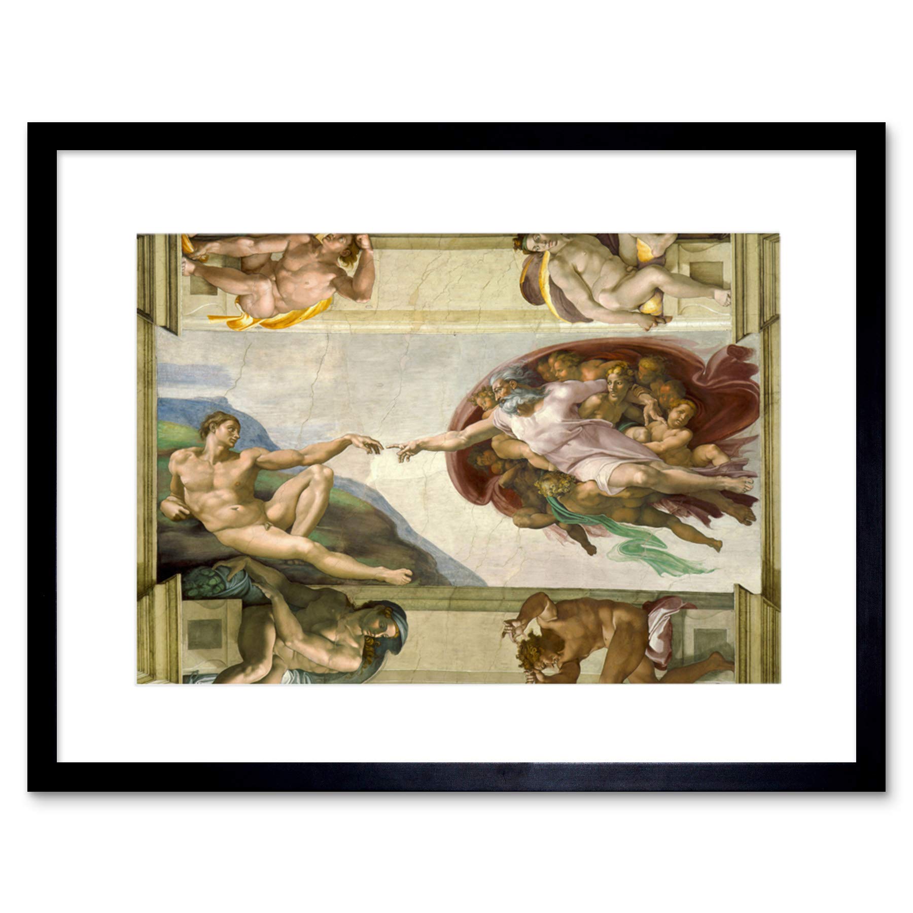 Wee Blue Coo MICHELANGELO CREATION ADAM OLD MASTER BLACK FRAMED ART PRINT B12X1144