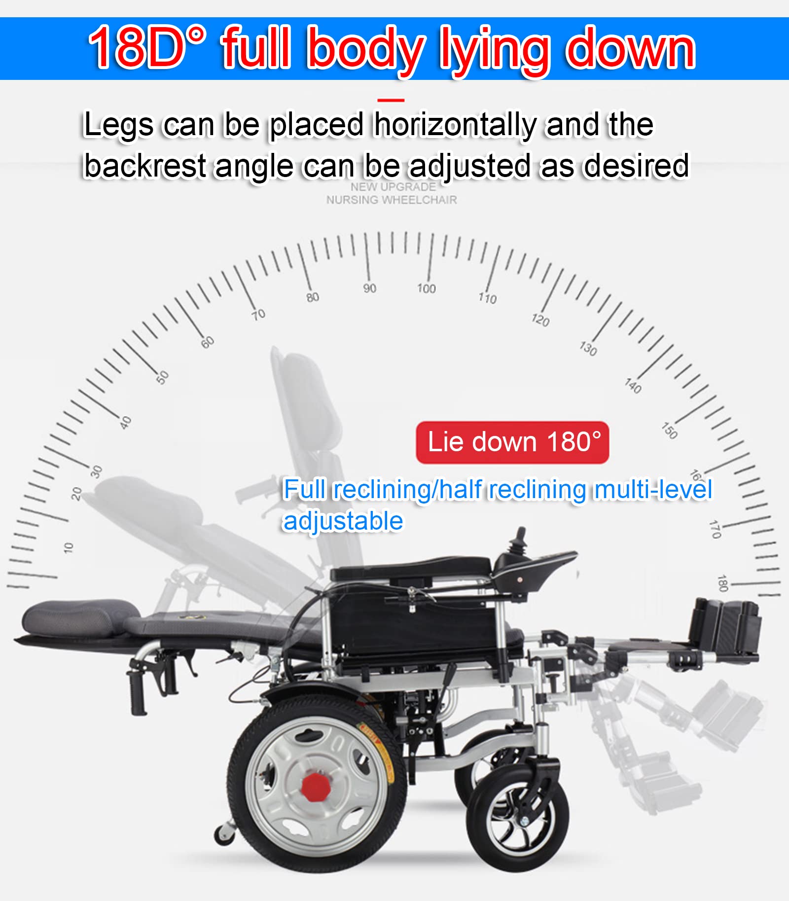 Silla de ruedas eléctrica plegable de alta resistencia, silla de potencia portátil para ancianos y discapacitados, respaldo ajustable y ángulo de pedal, control de palanca de mando de 360°