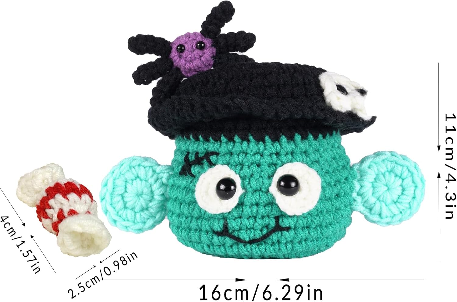 Howie's Needepoint Crochet Kits, Halloween Crochet Kit for Beginners Adults with Step-by-Step Instructions and Video Tutorials, Amigurumi Crochet Kits (Sugar Bag Green Monster)