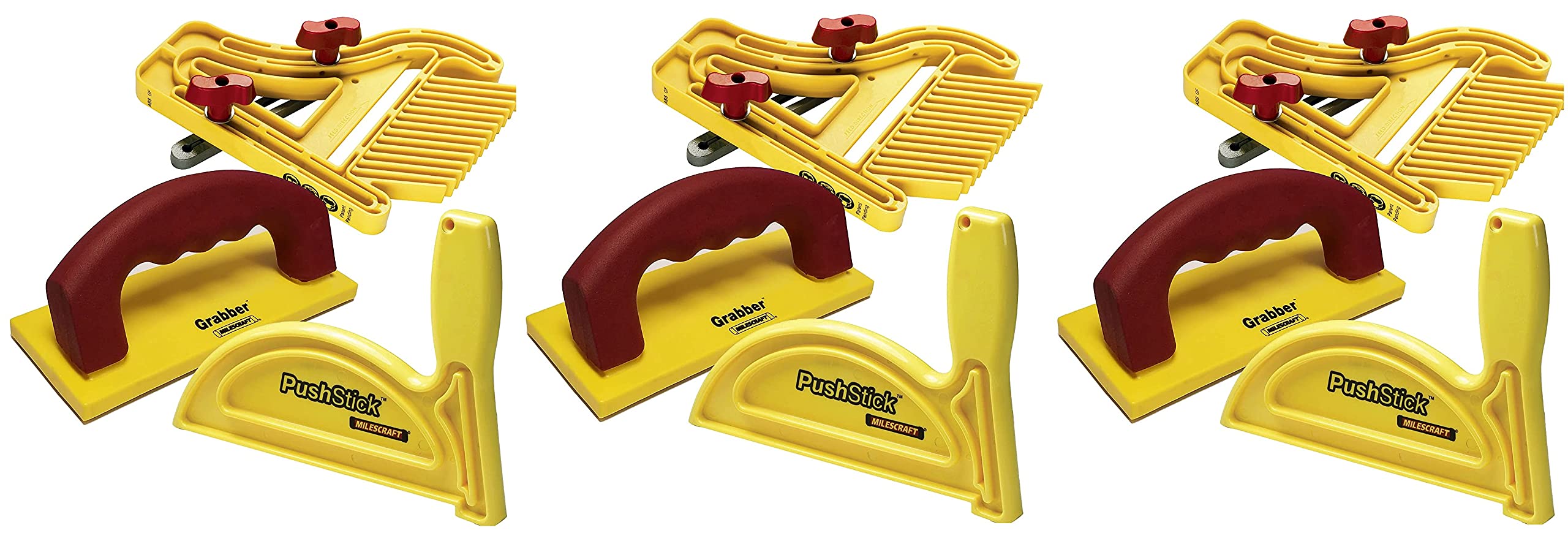 Milescraft 7334 Safety Bundle - Includes FeatherBoard, PushStick and Free Grabber Push Block (3 Pack)