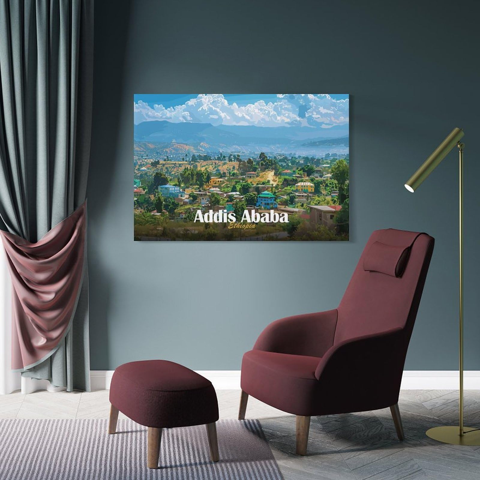 Junmoney Frame-Style-20 Addis Ababa Cityscape Canvas Wall Decor, 24X36inch(60X90cm), For Flats, Guest Rooms Or Compact Rooms, Decorative Canvas Decor For Home Updates