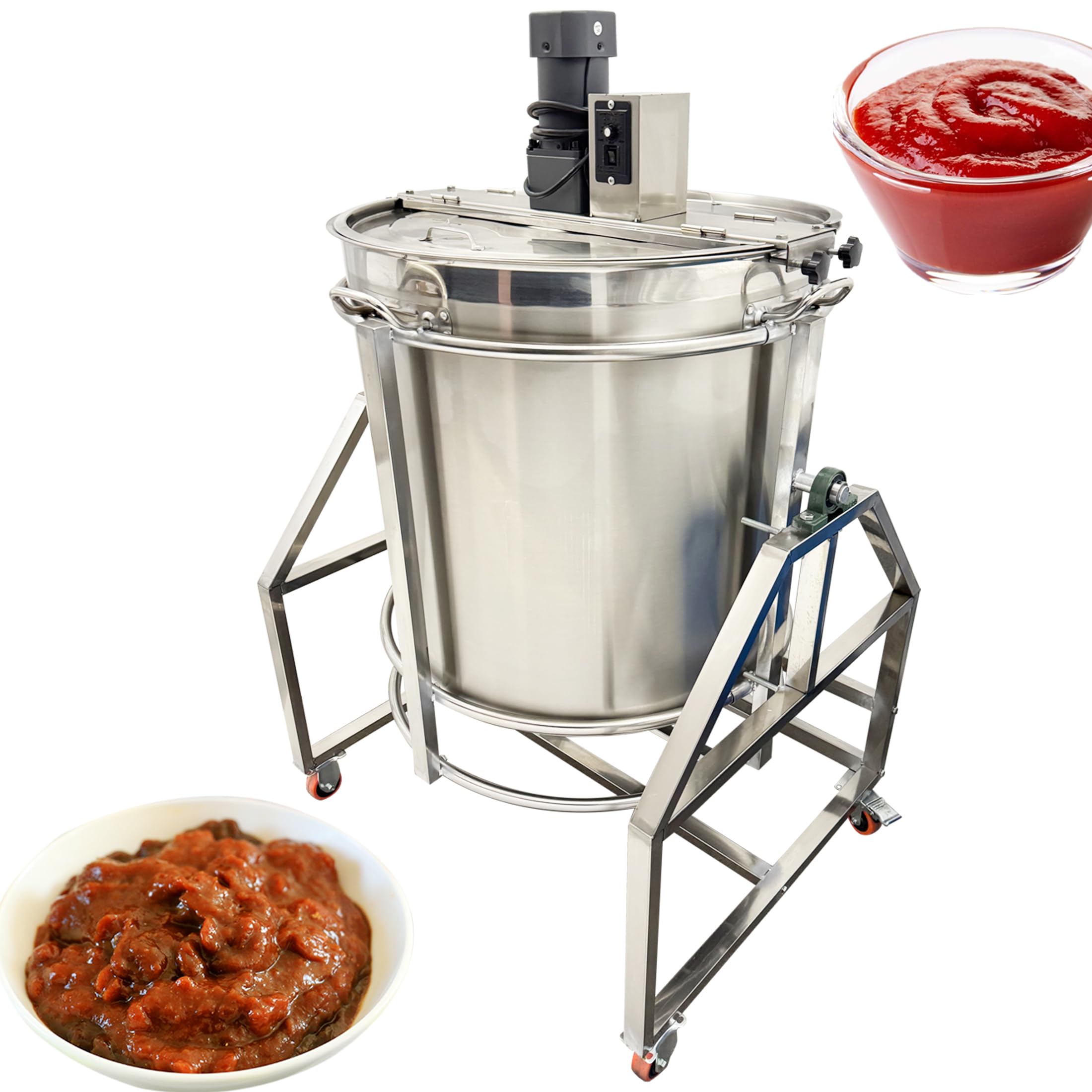 INTSUPERMAI Electric Food Mixer 240L Commercial Stir-Fry Machine Auto Electric LPG Heating Stirrer Pot 0-100RPM Speed Control, 180° Tilt Design SUS304 for Hot Pot Base, Sauce, Chili Oil 110V