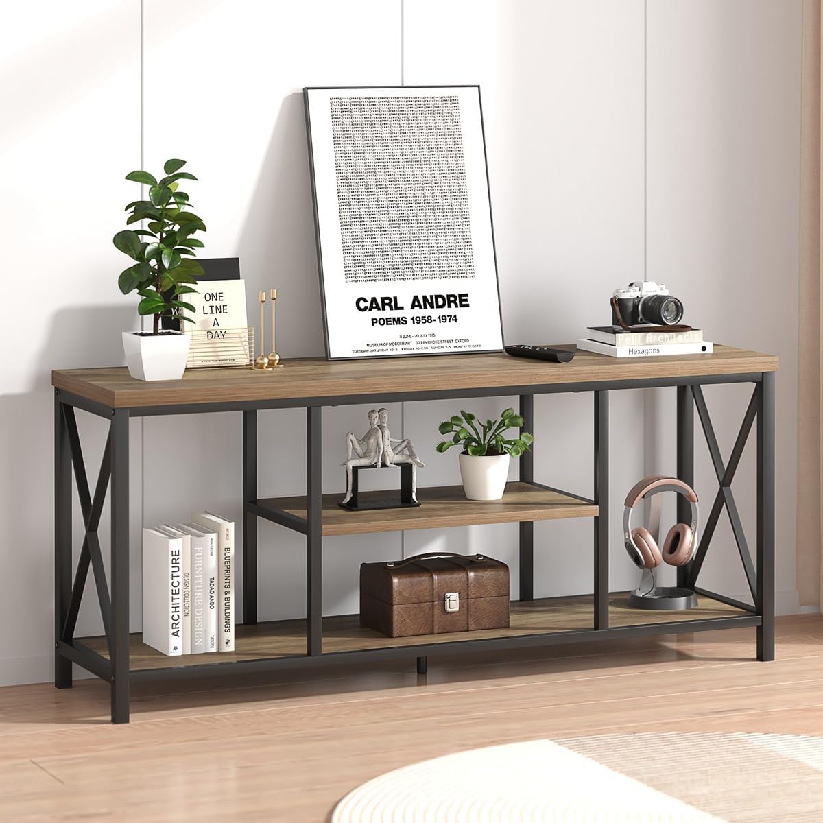 Rustic Oak and Metal TV Stand for 65" TV