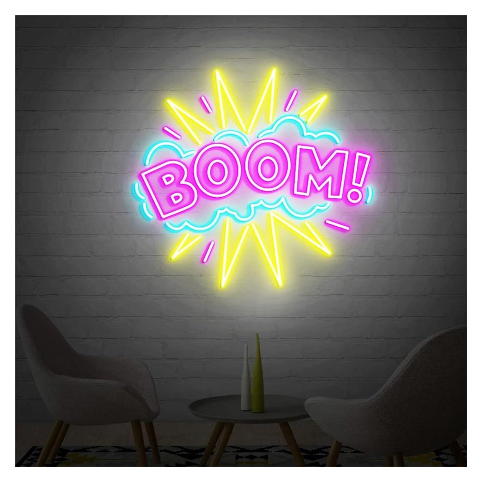Lemst B Signs Lamp Us Powered Oom! Neon Sign Adjustable Rightness Ubbles Oom! Personalized Neon Sign For Ar Clu Wall Art Decor(,60Cm)