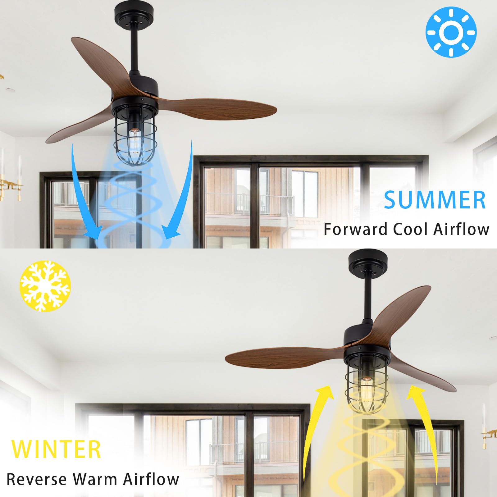 Wentylator Sufitowy Z Oświetleniem do Sypialni I Pilotem Cicha Lampa Z Wentylatorem LED Odwracalna, Ściemnialna 6-biegowa Lampa Sufitowa Z Wentylatorem Nowoczesna DC Smart Duża Salonu-Wood