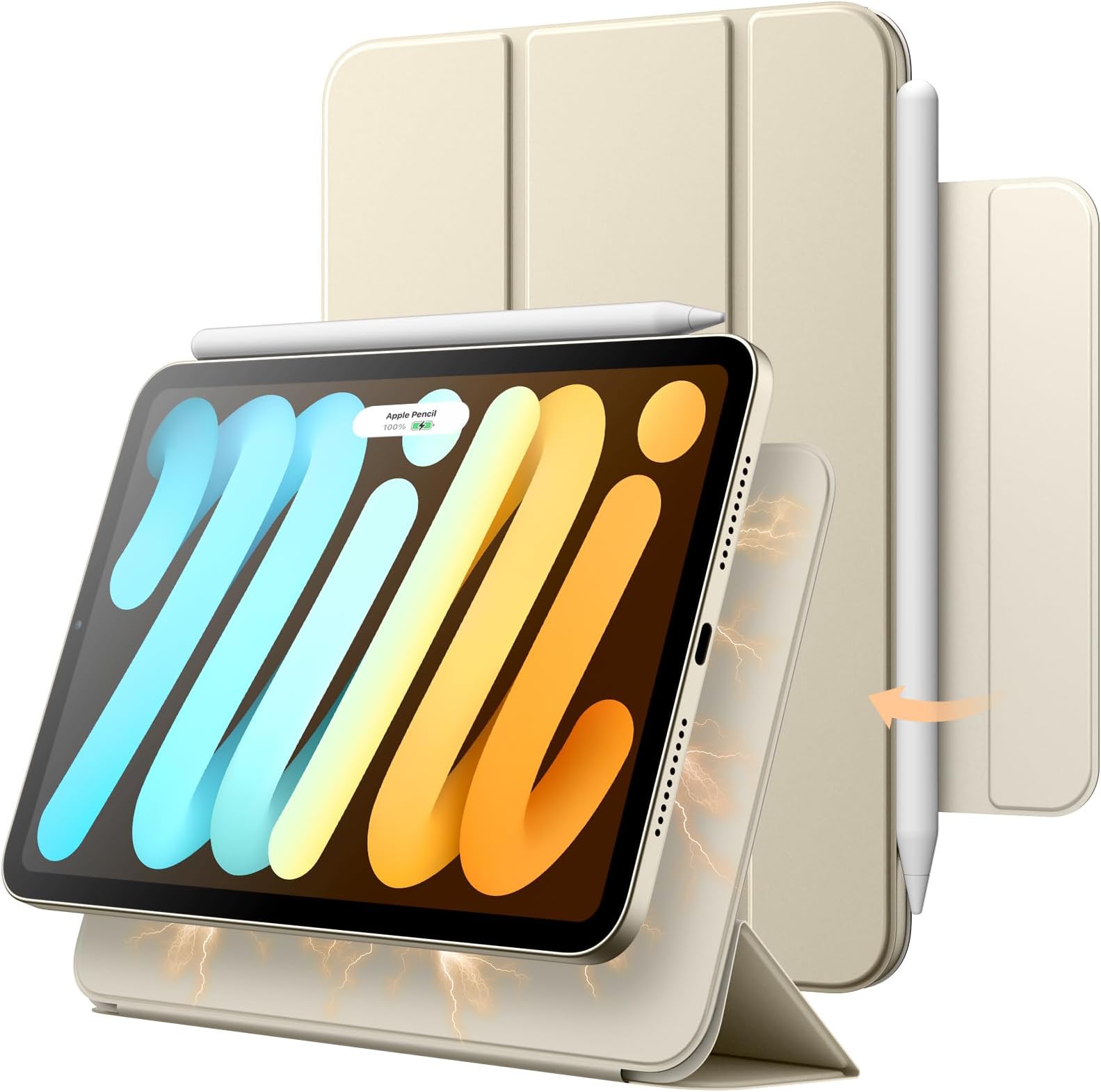 Magnetic Case for iPad mini (A17 Pro, 2024 Model, 7th Generation) / mini 6 (2021 Model, 6th Generation), Magnetic Attachment, Slim Smart Tablet Cover with Auto Wake/Sleep (Starlight)