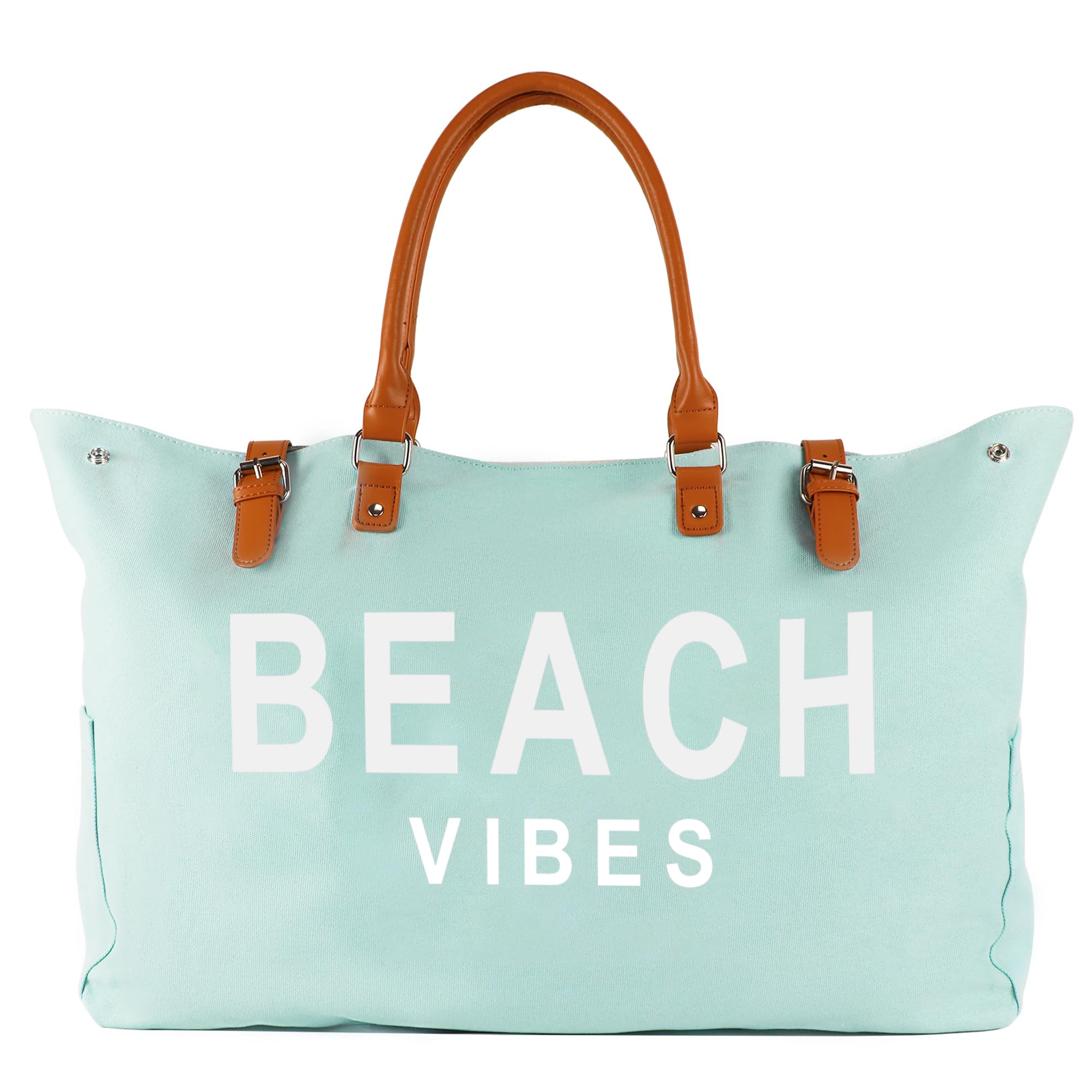 Lamyba Beach Bag with Vegan Leather Handle, Extra Large Beach Bag for Women Waterproof Sandproof, White