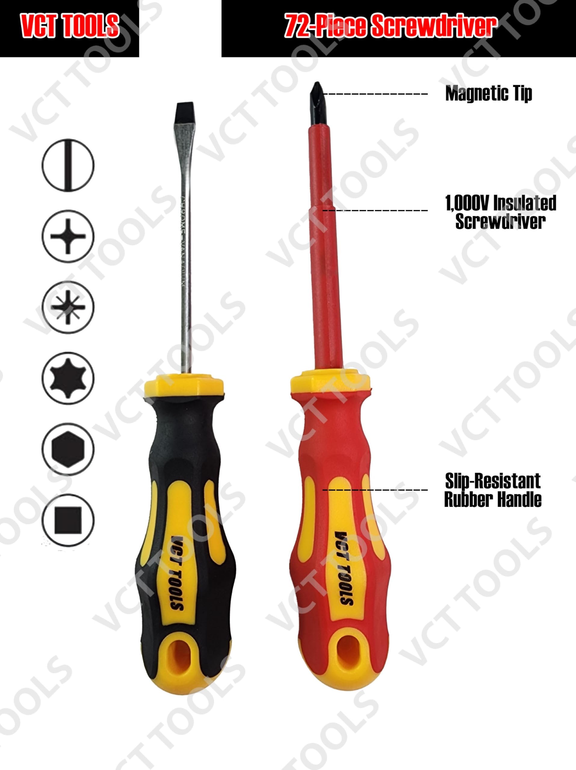Amazon.com: VCT 72pc Magnetic Screwdriver Set with Case Flathead