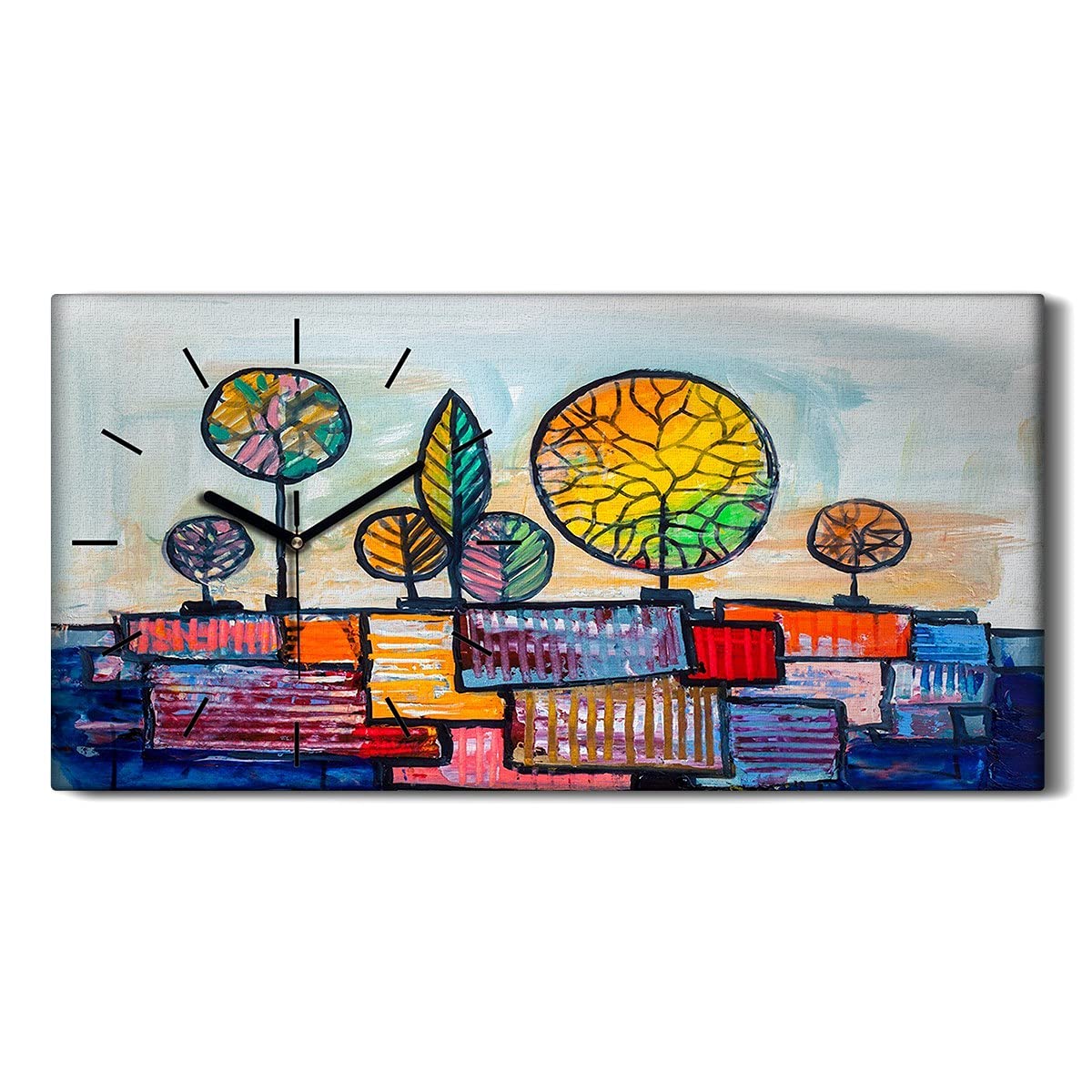 Horloge sur toile abstrait coloré de 60x30cm avec mécanisme en silence