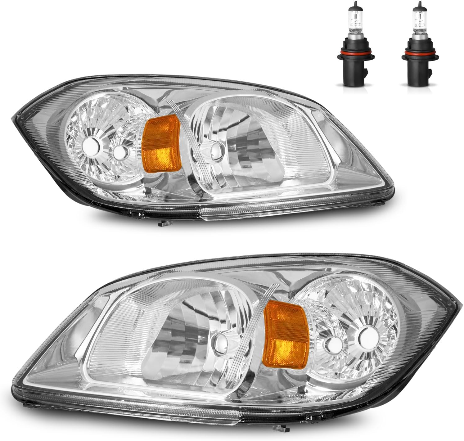 Headlights W/Bulbs for 2005 2006 2007 2008 2009 2010 Chevy Cobalt/2005-2006 Pontiac Pursuit/2007-2009 Pontiac G5(Bulbs included) Halogen Headlamp Replacement Driver & Passenger Side