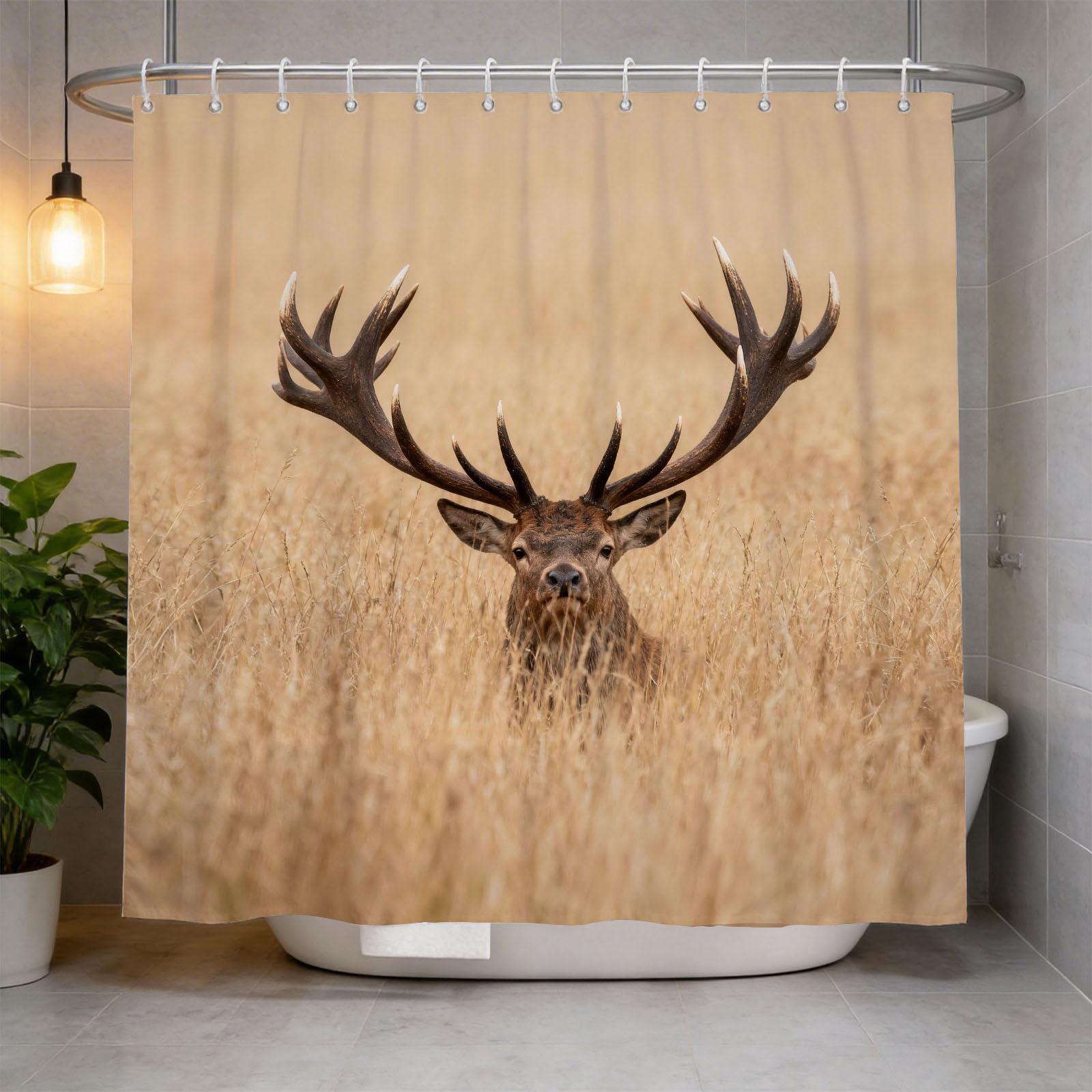 Hongduo 3D Deer Shower Curtain for Stalls Bathtubs Nature Bathroom Decor Shower Curtain Set Polyester Fabric Waterproof 120x180cm/48X71 Inch with Hooks