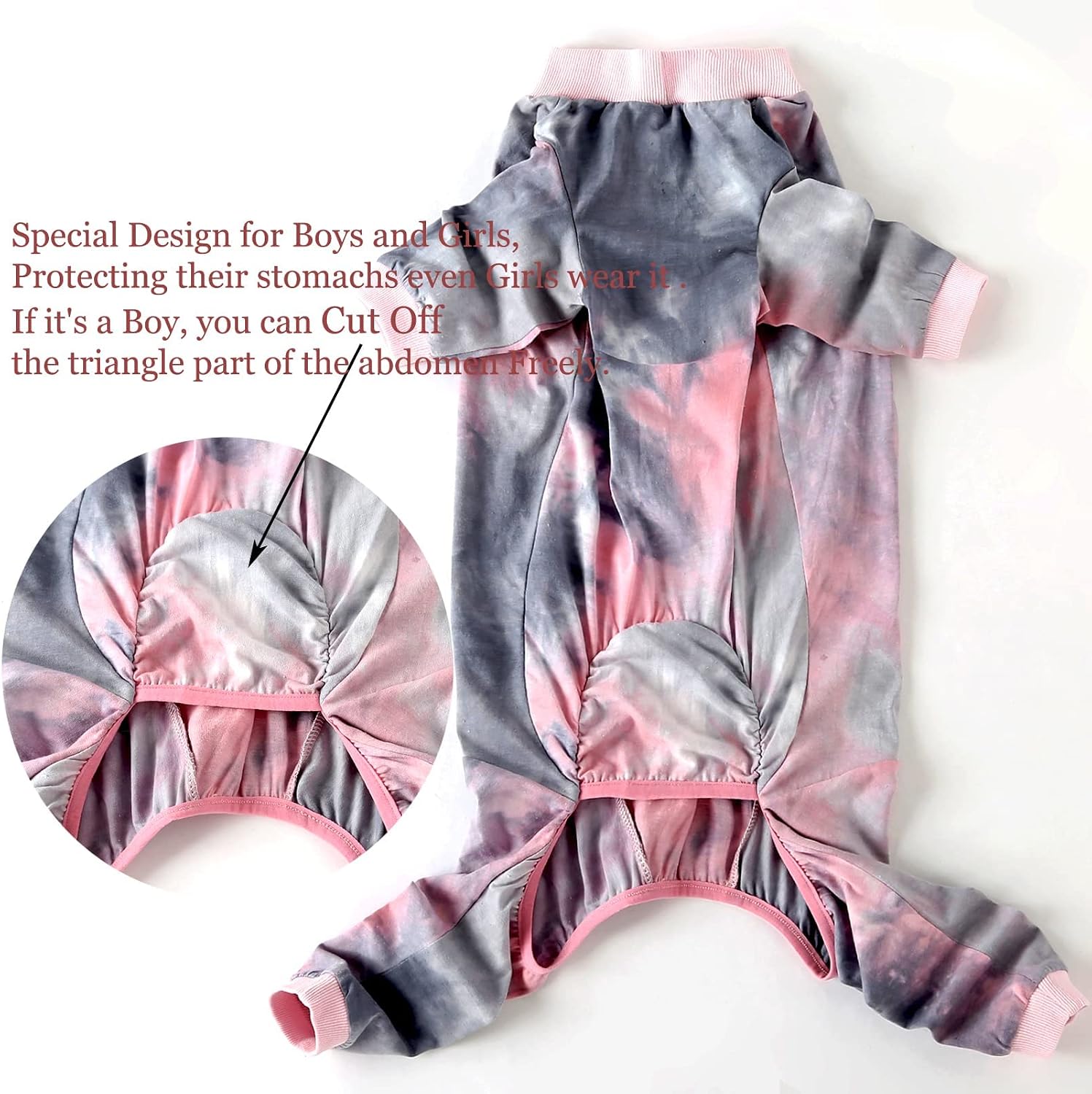 Dog Pajamas for Large Dogs Cotton Tie dye Pet Clothes Dog Onesie Jumpsuit Pet Sleeper Shirts Full Coverage Dog pjs (Large, Pink Tiedye)