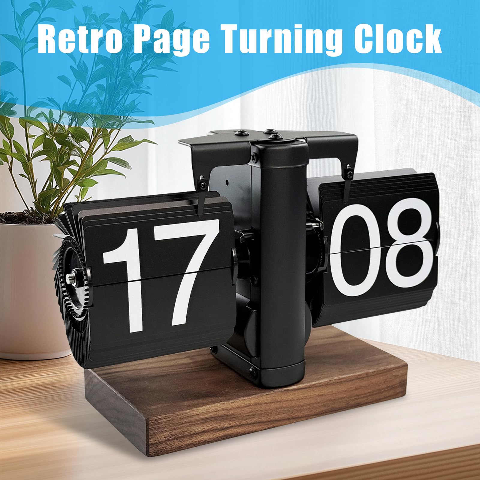 Flylin Digitale Klappuhr, Retro-automatische Mechanische Flip Uhr mit Sichere Basis, 24 Stunden Schwarz Kreative Vintage-Tischuhr für Zuhause Wohnzimmer Büro Schule Hotel CAF