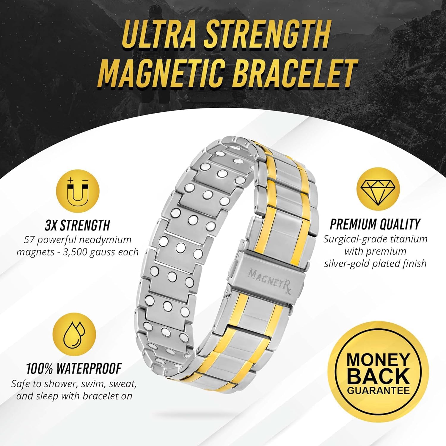 MagnetRX® 3X Strength Magnetic Bracelets for Men, Effective Titanium Magnetic Bracelet Men - Image 3