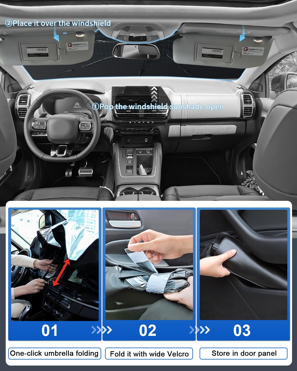 SHAOHAO Conpatible con Citroen C5 Aircross 2018-2025 Parasol Coche Delantero Protector Solar Parasol Paraguas Coche Resiste a los Rayos UV Plegable Citroen C5 Aircross Accesorios