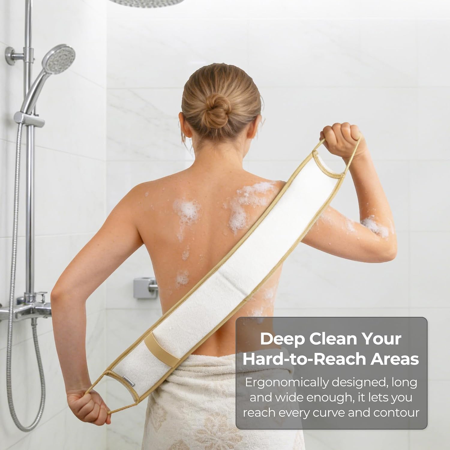 Natural Loofah Back Scrubber, Double-Sided Exfoliating Body Scrubber with Handy Strap for Deep Cleaning, Durable Bath Shower Luffa Sponges for Men and Women (Brown)