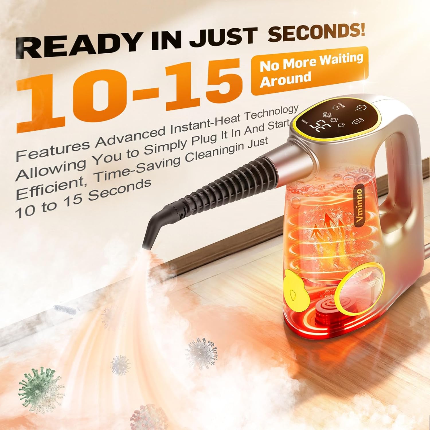 Handheld Pressurized Steam Cleaner for Home - 15s Heat-Up 3-Level Adjustable Steam Cleaner with 14pcs Accessories, Multi-Surface Steamer for Cleaning Car Detailing, Tile, Grout, Chemical-Free(Grey)