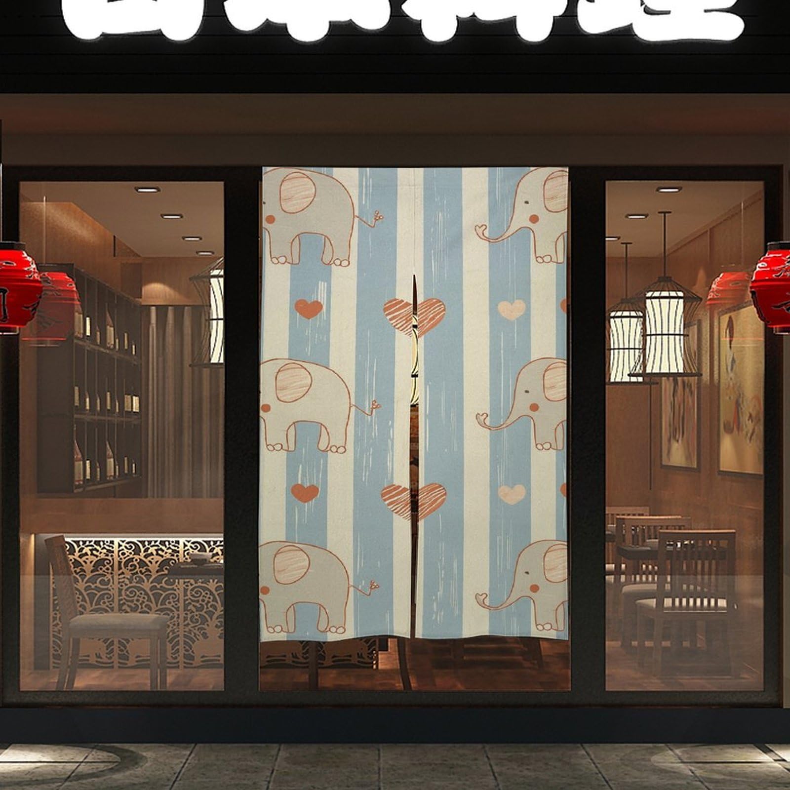 NTVOWPZO Stripes and Elephants Door Curtain for Doorway Privacy Dividers Fengshui Curtain Fabric Door Cover Blackout WindowCurtain for Home Bedroom Kitchen Decor 34x57in 2 Panel