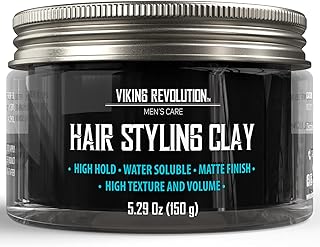 Viking Revolution Hair Styling Agent Hair Clay for Men - Matte - Clay Pomade for Men Hair Styling - Hair Putty for Men Hair Styling Cream High Hold Matte Finish (5.29oz)