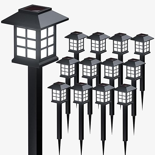 PLEAPOP Solar Outdoor Lights, 12 Pack Waterproof Pathway 10 Hrs Long-Lasting LED Landscape Lighting Garden Lights, for Walkway Path Driveway Patio Yard & Lawn