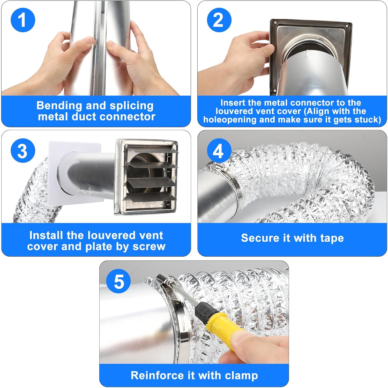 BestYiJo 4 Inch Stainless Steel Dryer Vent Kit - Corrosion-Resistant, Easy Installation, Multi-Scene Use for Dryer, Bathroom Exhaust Fan, AC Ventilation & Washer Air Circulation