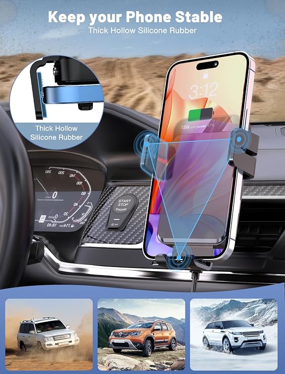 MOKPR Wireless Car Charger, 15W Car Phone Holder Wireless Charger Auto-Clamping Wireless Car Phone Charger Fast Charging Air Vent Car Phone Holder for iPhone 17/16/15/13/12&Samsung Galaxy (Black)