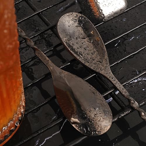 Miniatura 4 de AnSaw Cuchara de barra de mango de hoja de 12 pulgadas, 2 agitadores de mezcla de cóctel de mango largo, acero inoxidable, negro
