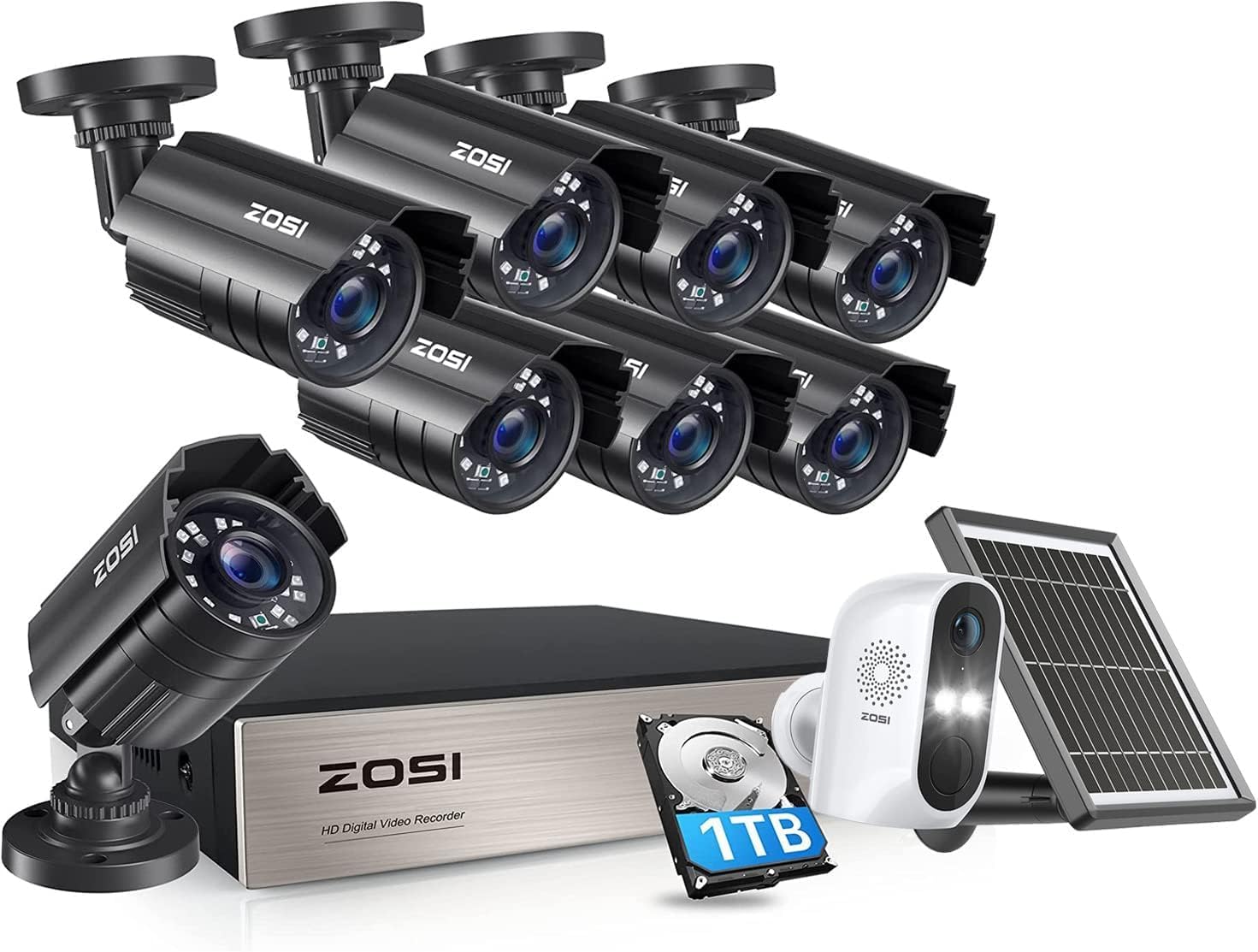ZOSI H.265 Plus 8-Channel 5MP-LITE DVR 1TB Hard Drive Security Camera System With 4 1080p Wired Cameras 8vn 211b4s 10