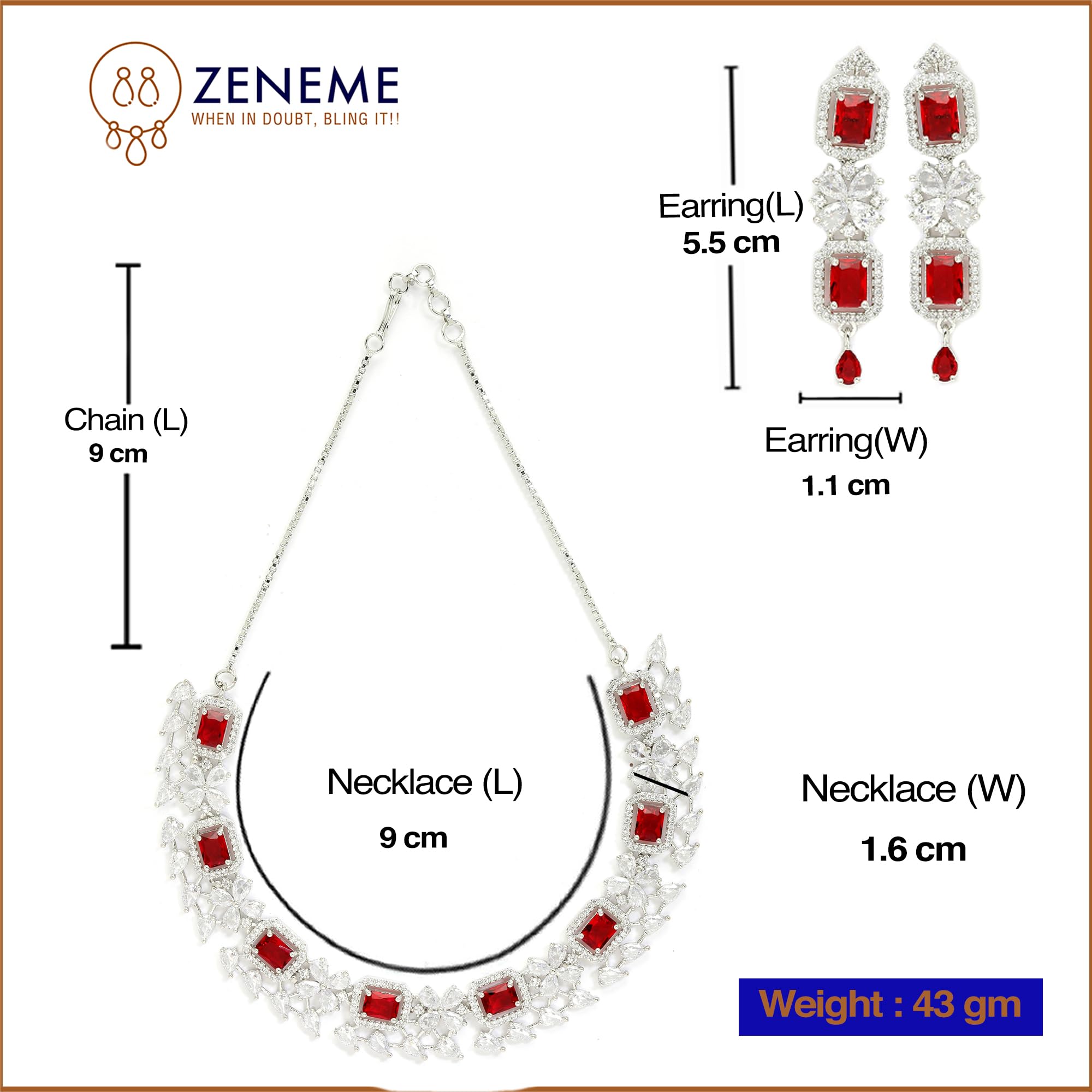 Rhodium-Plated American Diamond Necklace and Earrings Set