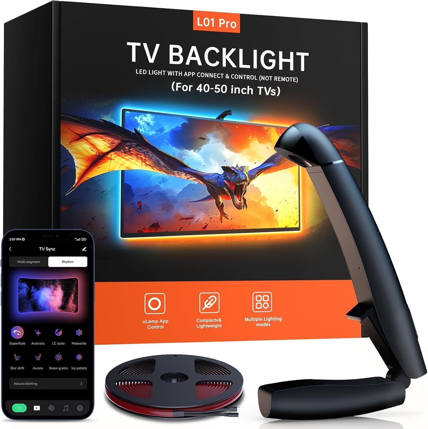 Gvyugke TV LED Hintergrundbeleuchtung, TV Hintergrundbeleuchtung mit Sensor, Smart-App-Steuerung, Spiel & Musik-Sync, 4,5 Meter TV Led Strip Sync für 55-65 Zoll TVs und PC-Monitore