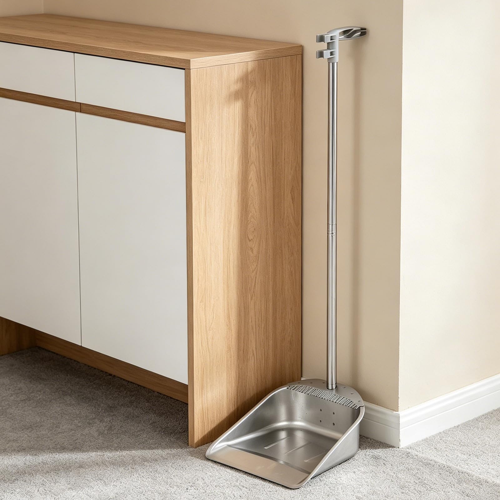 Recogedor con Mango Largo y Dientes: Recogedor de Metal de Acero Inoxidable Resistente - 78 cm (30,7 Pulgadas) sin Necesidad de doblarse para la Limpieza del hogar, la Cocina, el Garaje, el