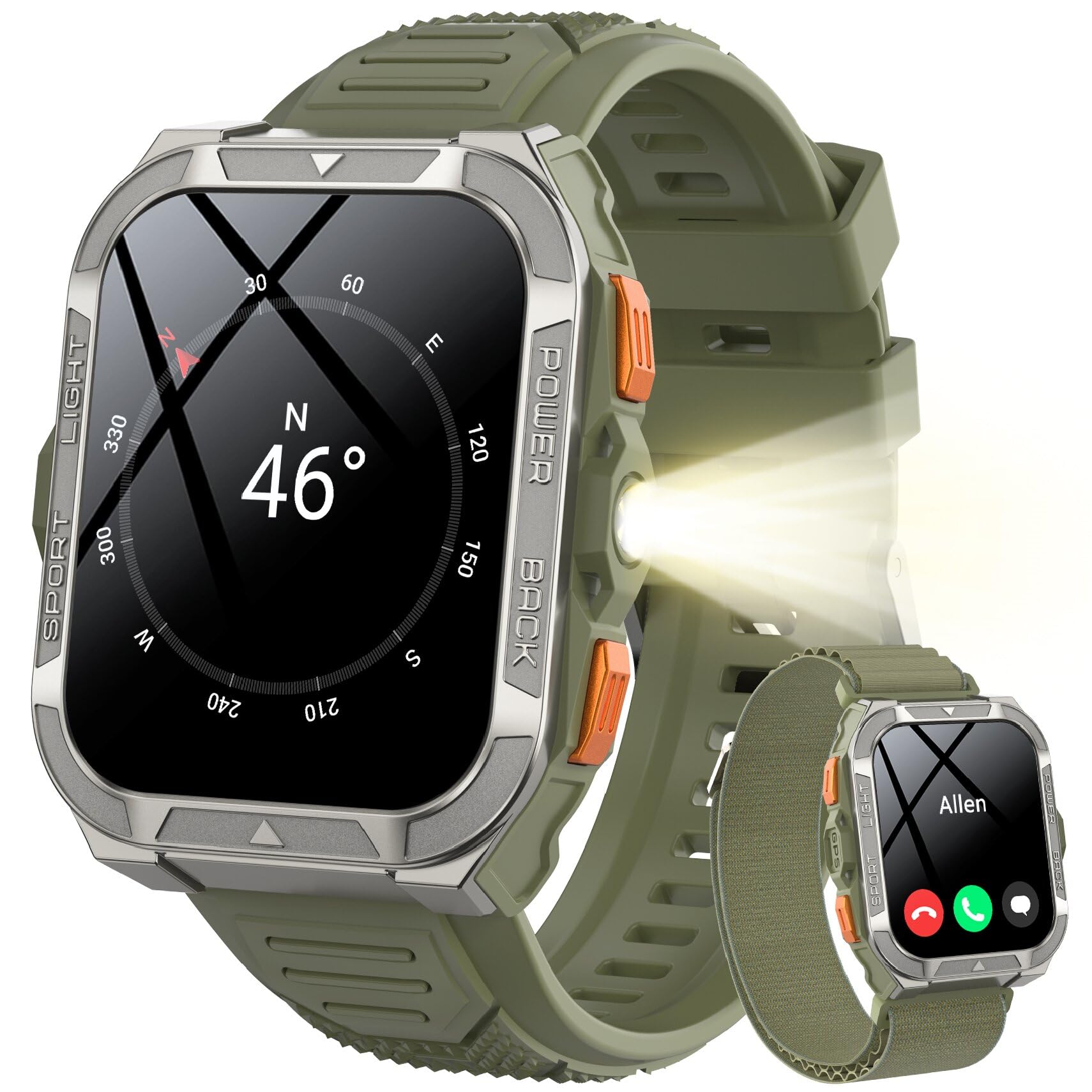 Blackview Men's Military Smartwatch – GPS, Flashlight, Compass, AI, 1.91 Inch Smartwatch Man with 100+ Sports Modes, Calls/Notification, Heart Rate Monitor/Oximeter/Sleep, Activity Bracelet (W80Pro)