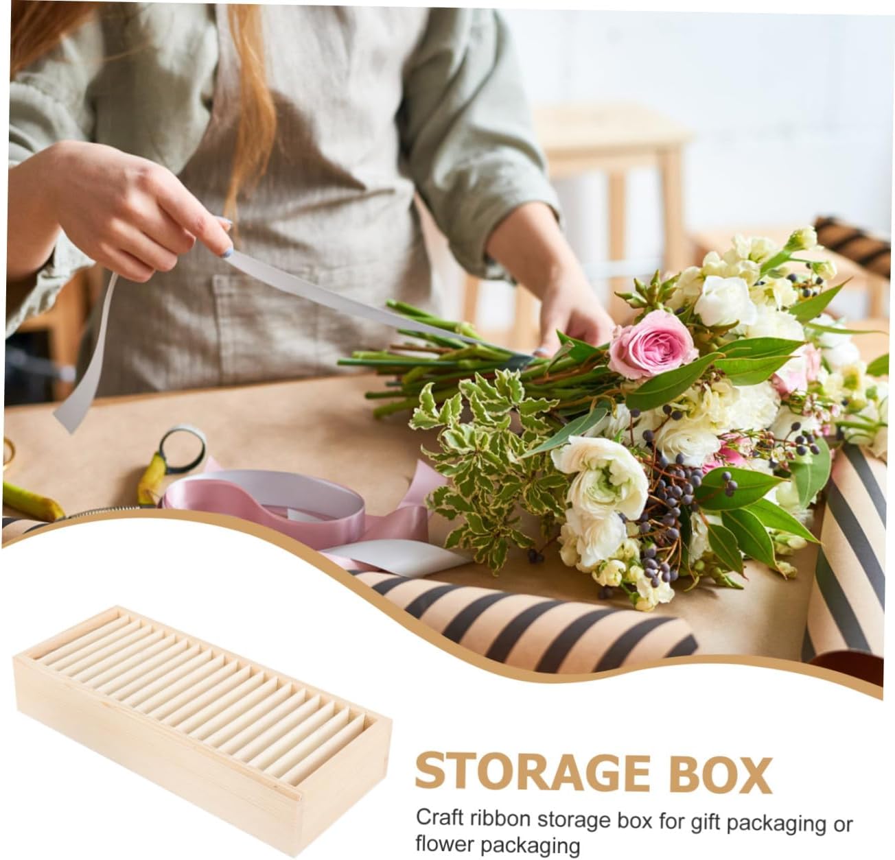 Wooden Ribbon Storage Holder Box for Shop and Office Use image 3