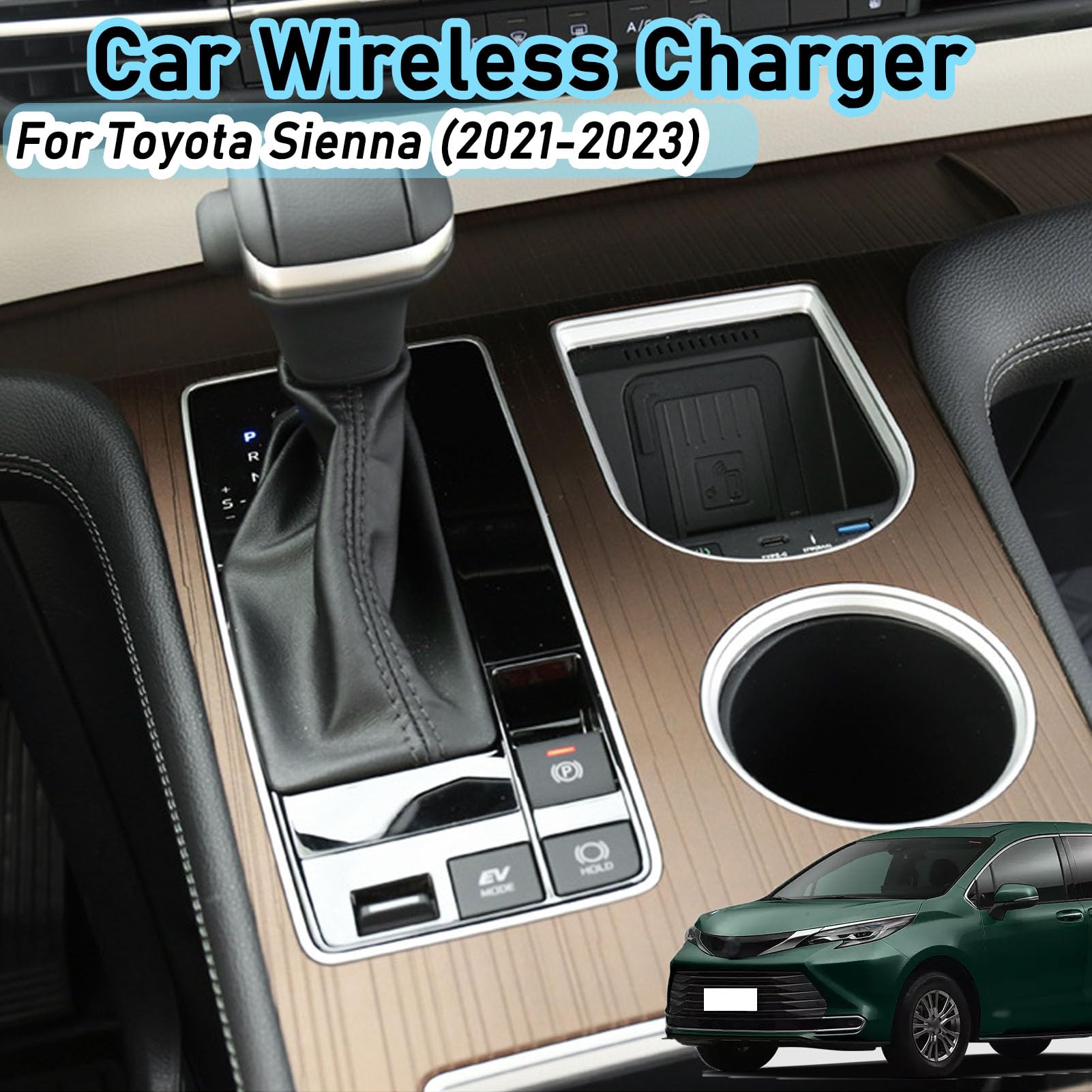 Caricabatteria da Auto Wireless per Toyota Sienna (2021 2022 2023) Accessorio per Tutti I Modelli con Ricarica Rapida Wireless da 15 W, Regalo per La Famiglia