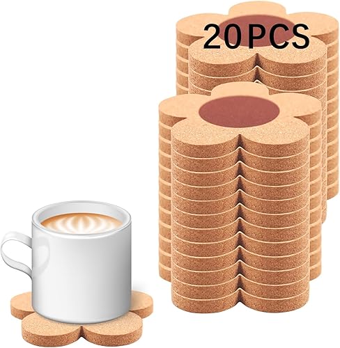 20 posavasos de corcho con flores para bebidas, absorbentes y reutilizables, antideslizantes, resistentes al calor, 100% corcho natural, 4 pulgadas,