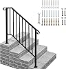 Outdoor Handrail Fits 3 to 4 Steps, Matte Black Stair Rail Galvanized Iron Handrail with Installation Kit, Hand Rails for Outdoor Steps, Handrail Banister Exterior Stair Railing Transitional Rail