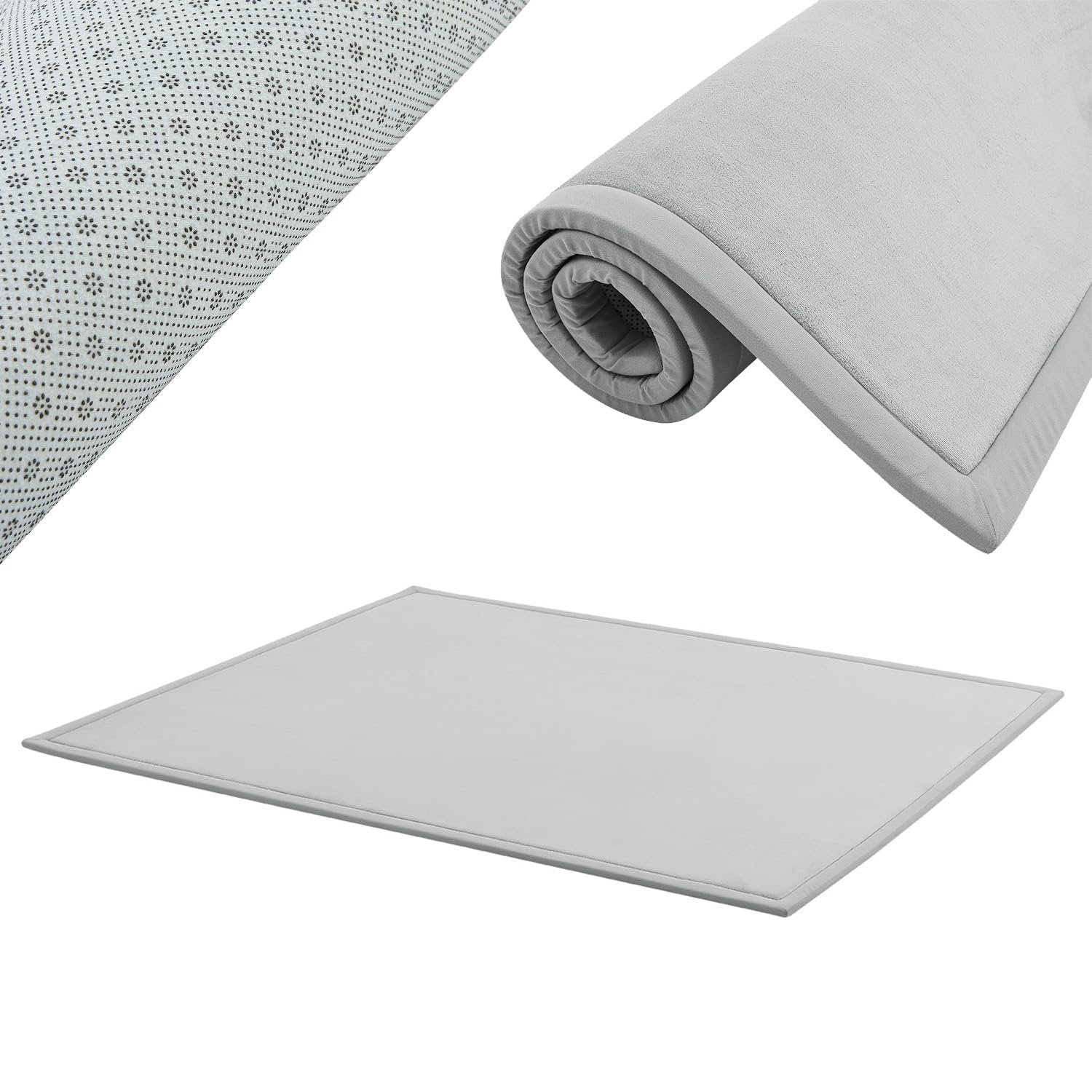 Juskys Krabbelmatte Spielmatte Krabbeldecke 220x180cm Samtmatte Teppich für Kind, Baby, Yoga - rutschfest, weich Kinderteppich Spielteppich in Grau