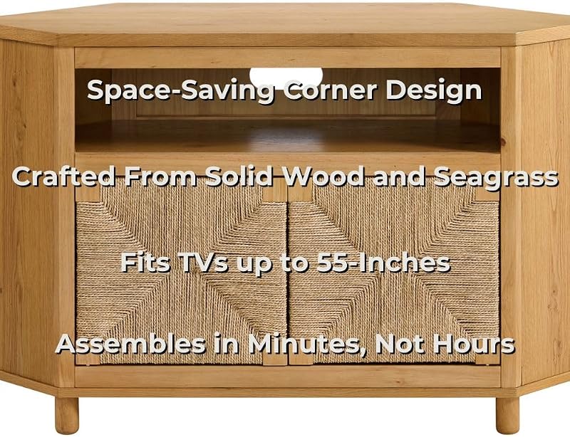 Martin Svensson Home Woven Quarter Oak & Seagrass Corner TV Stand, Natural image 2