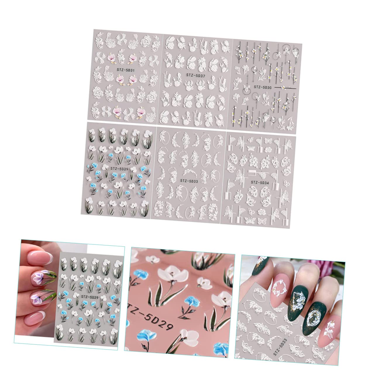 Healeved 30fogli Adesivi Per Unghie Floreali Decorazioni Per Nail Art Embossed Facili Applicare Su Unghie e Lisce Per e